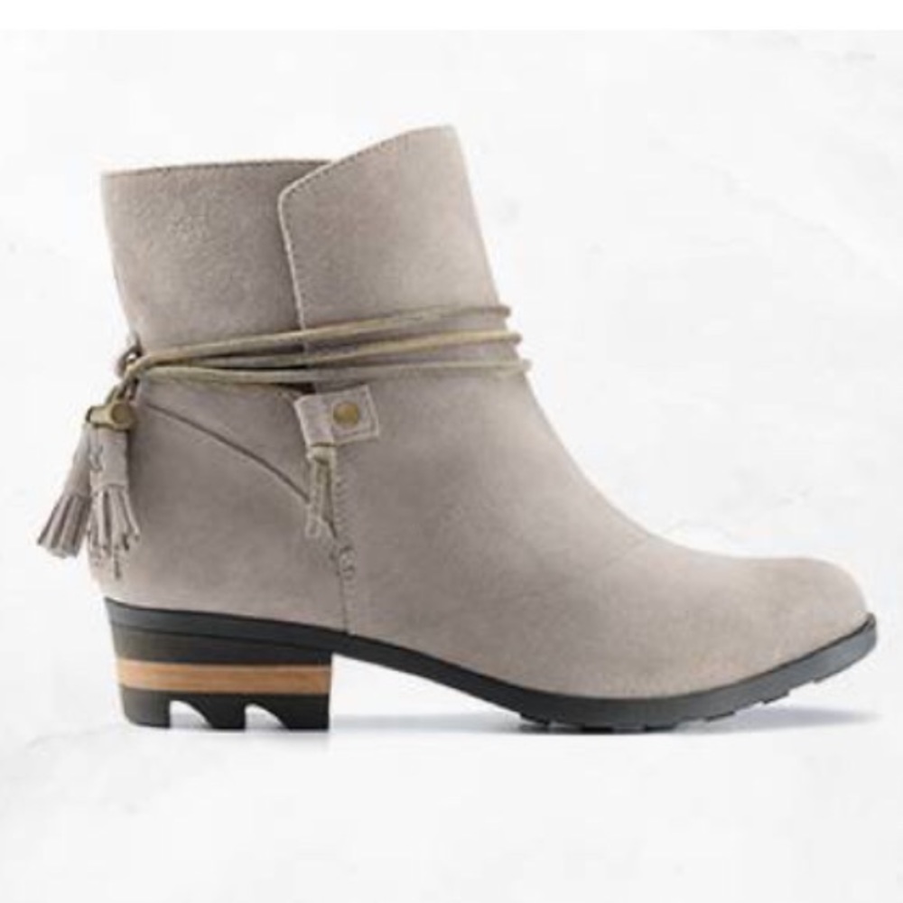 Women's Taupe Suede Ankle Boot with Tassel Wrap